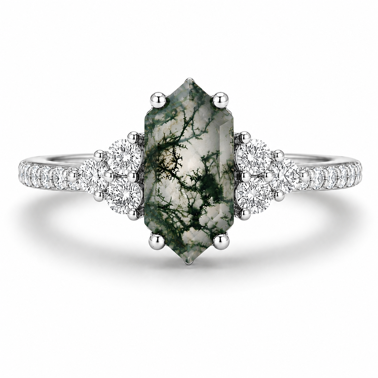 Maui Moss Agate Quartz Ring Sterling Silver