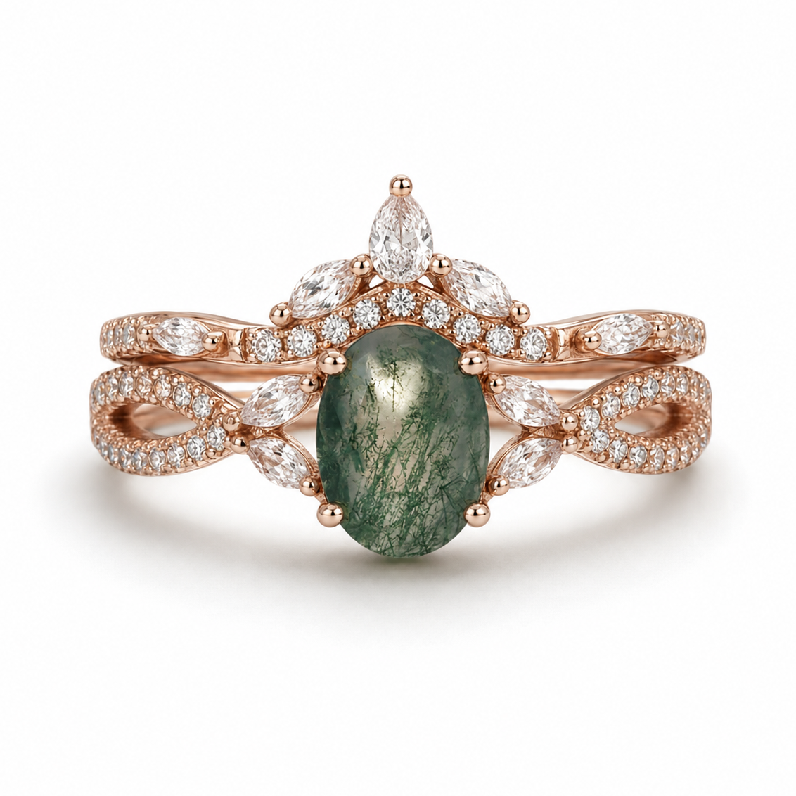 Kai Moss Agate Quartz Ring Set Sterling Silver