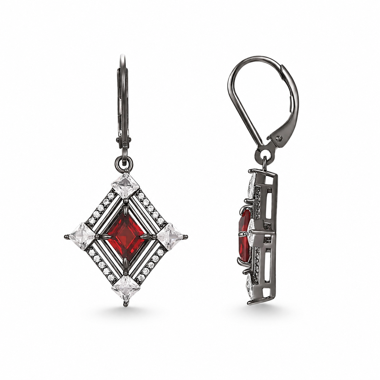 Fria Gothic Garnet Black Gold Earrings