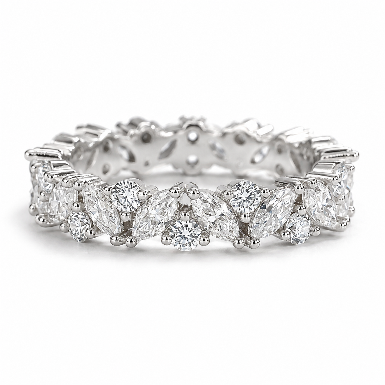 Abi Moissanite Marquise and Round Wedding Band Sterling Silver