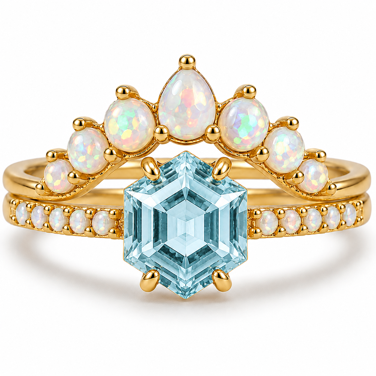 Emma Aquamarine & Opal Ring Set