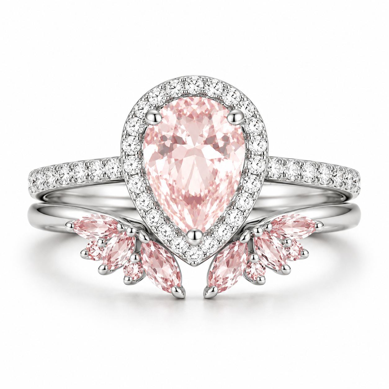 Nia & Hye Morganite Ring Set Sterling Silver