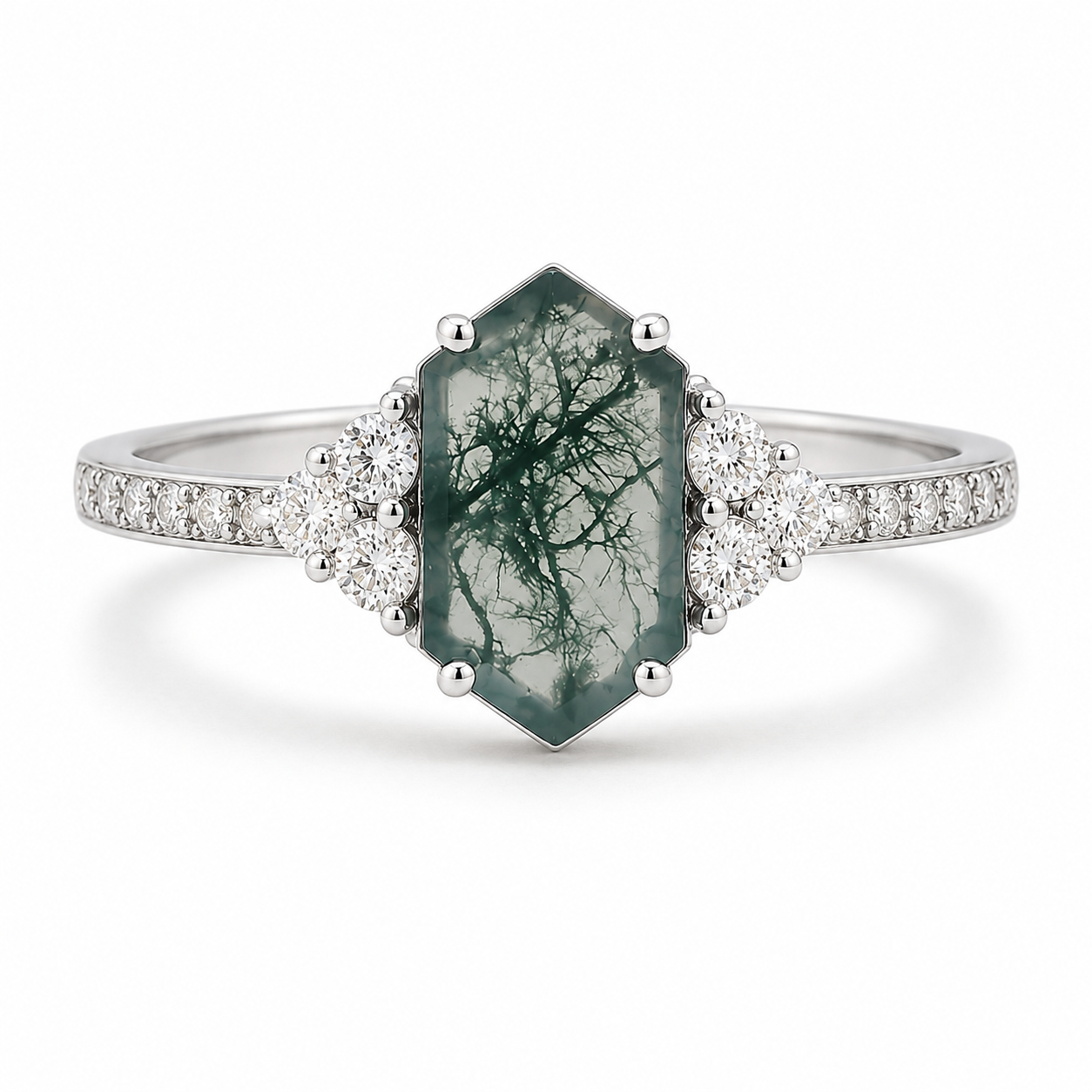 Maui Moss Agate Quartz Ring Sterling Silver