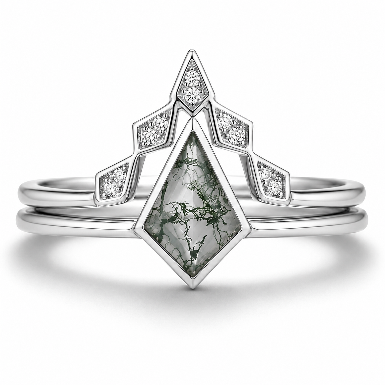 Merci Moss Agate Quartz Ring Set Sterling Silver