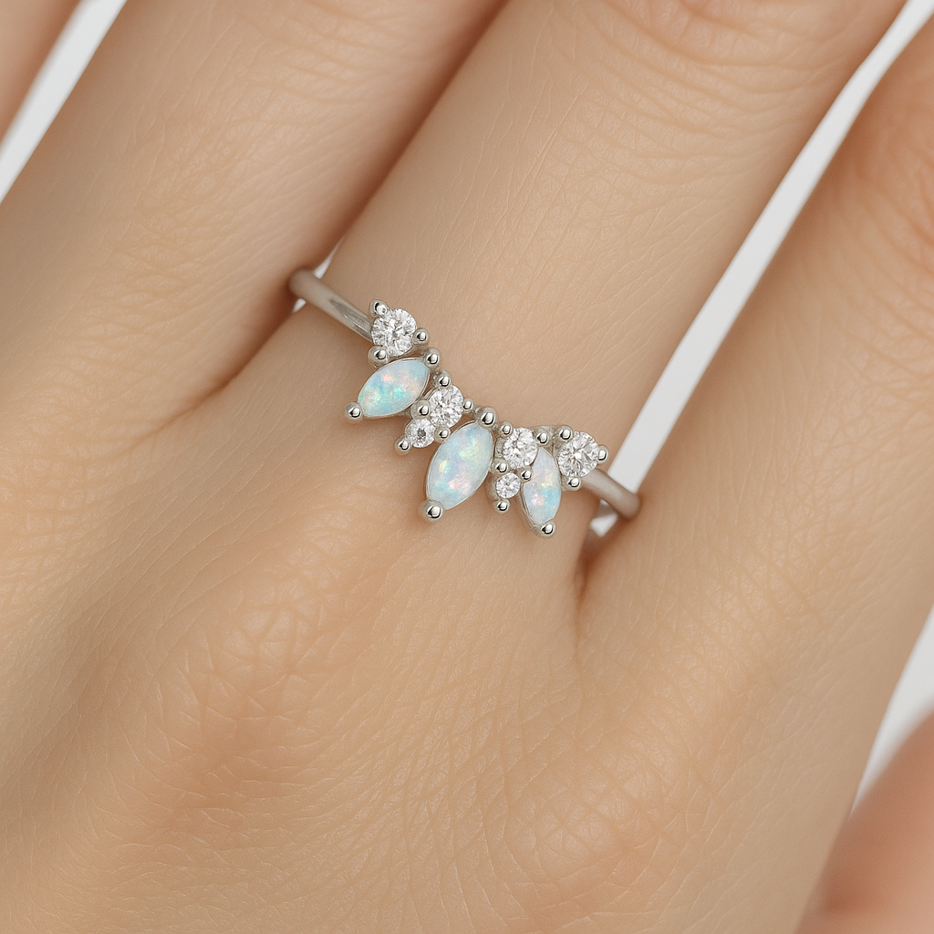 Joan Curved Opal Band Sterling Silver