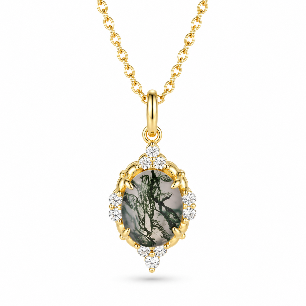 Brya Moss Agate Necklace Gold
