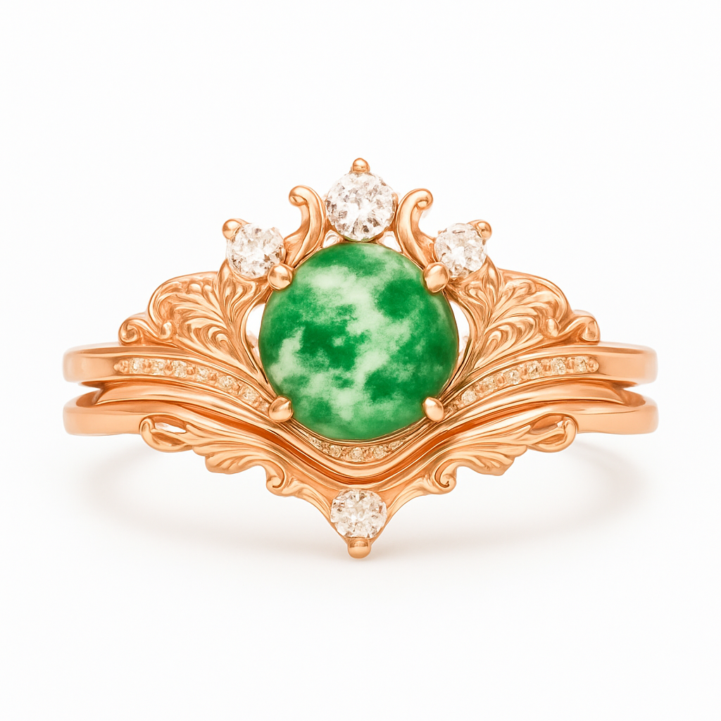 Ashla Moss Agate Ring Set Rose Gold