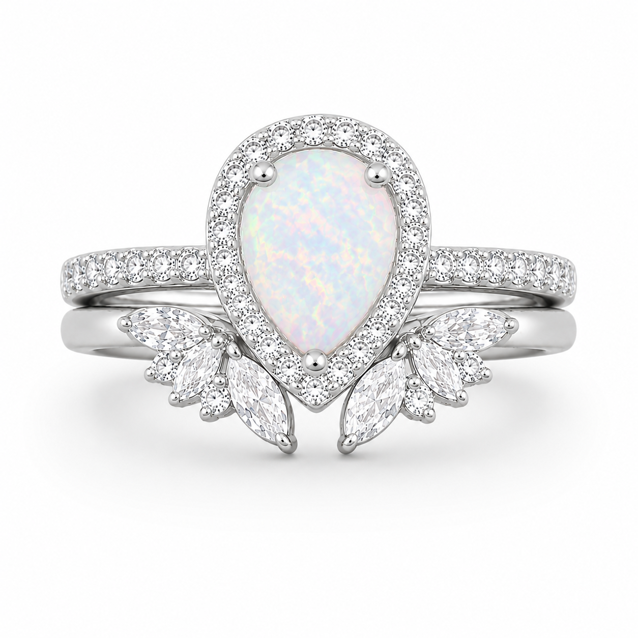 Nia White Fire Opal Ring Set Sterling Silver