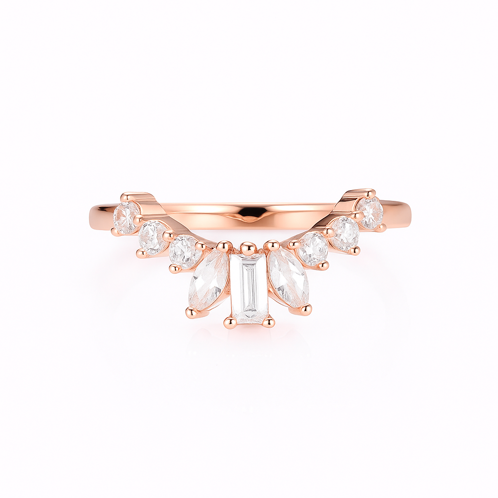 Cat Curved Gemstone Stacking Band Gold