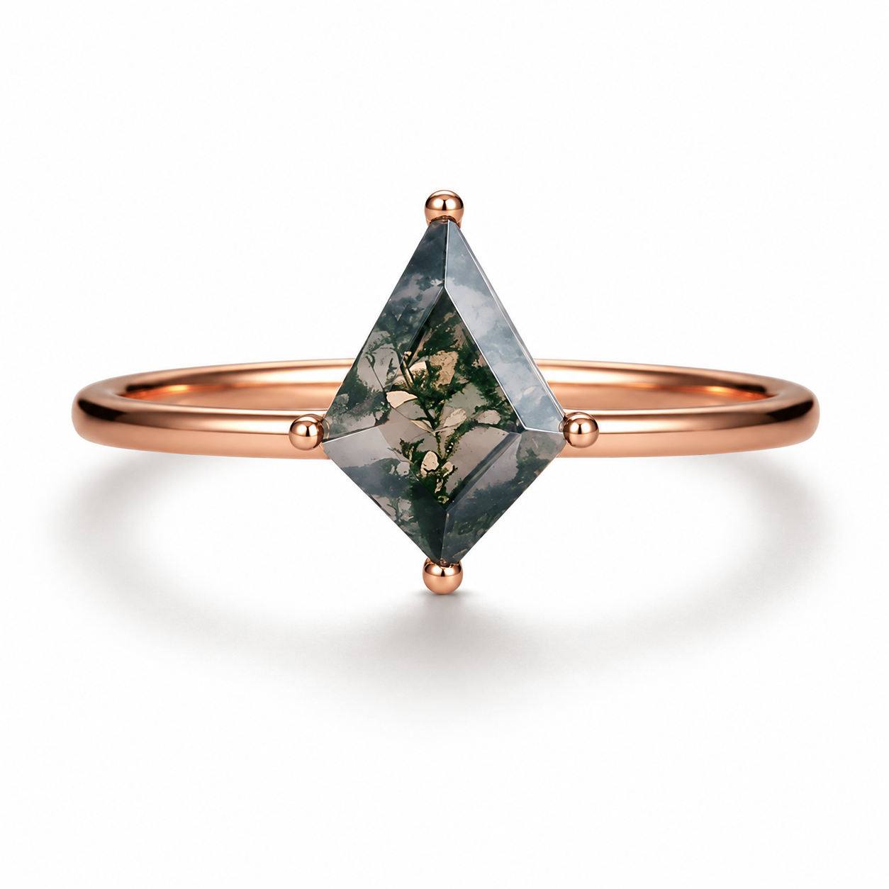 Rain Moss Agate Quartz Ring Rose Gold