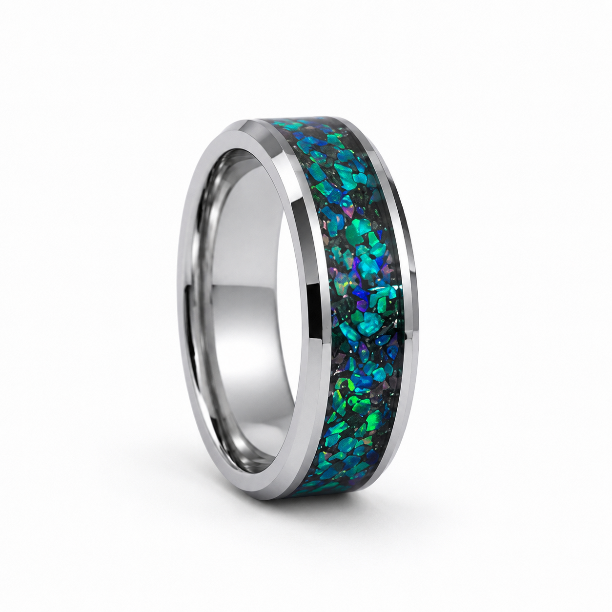 Zac Men's Blue Green Opal Silver Band