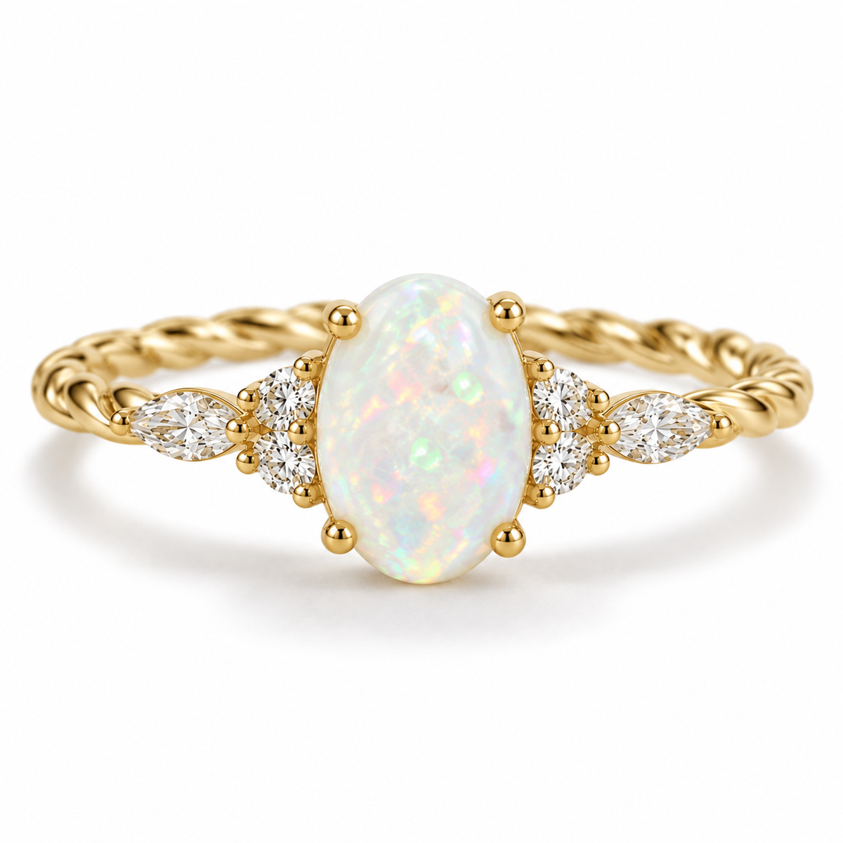 Fig White Fire Opal Ring Gold Vermeil