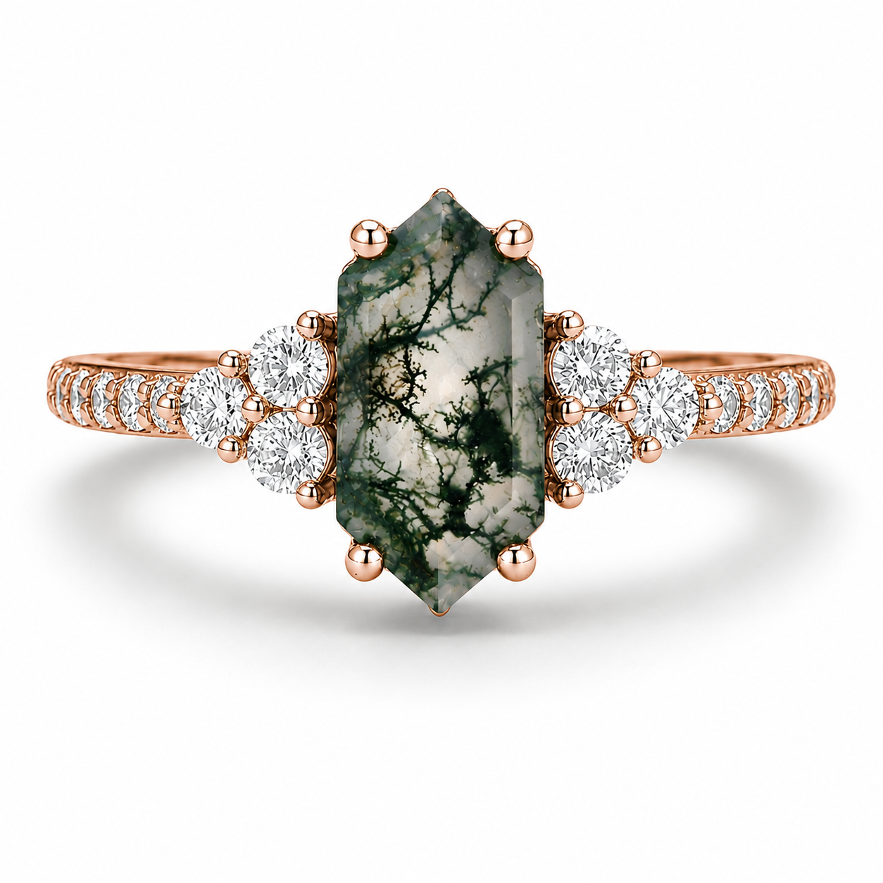 Maui Moss Agate Quartz Ring Rose Gold