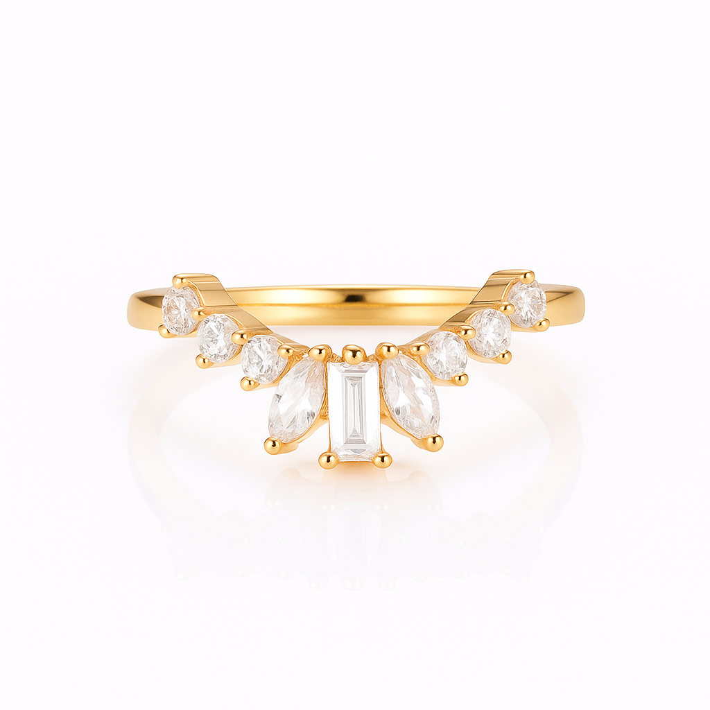 Cat Curved Gemstone Stacking Band Gold