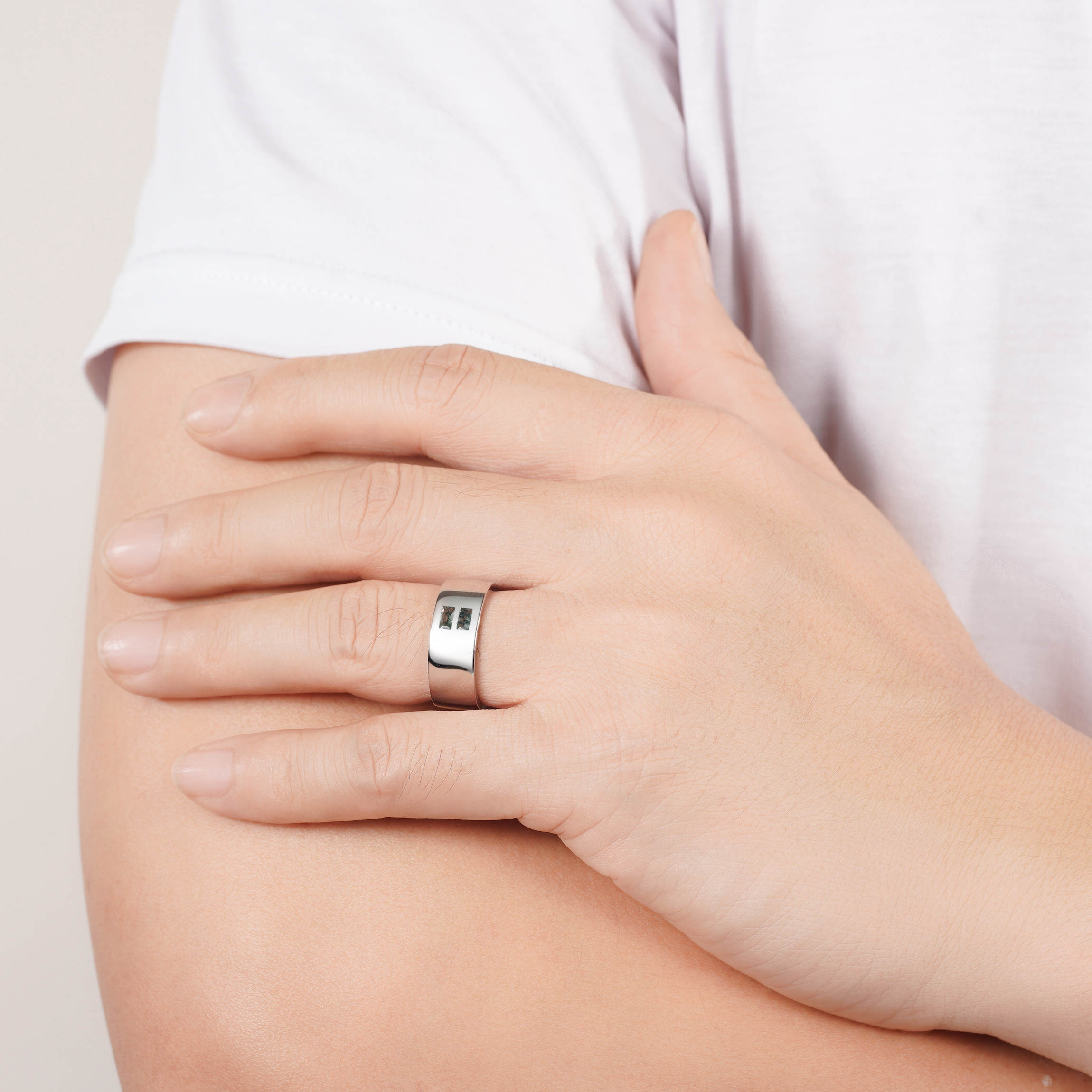 Moss agate ring with sterling silver band