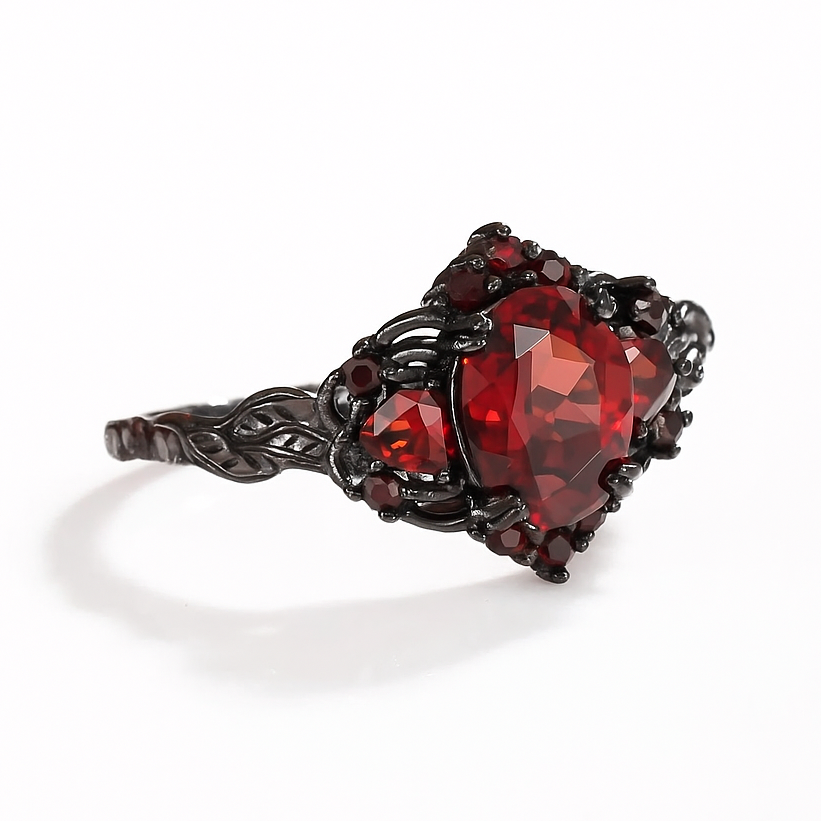 Lilly Garnet Black Gold Ring