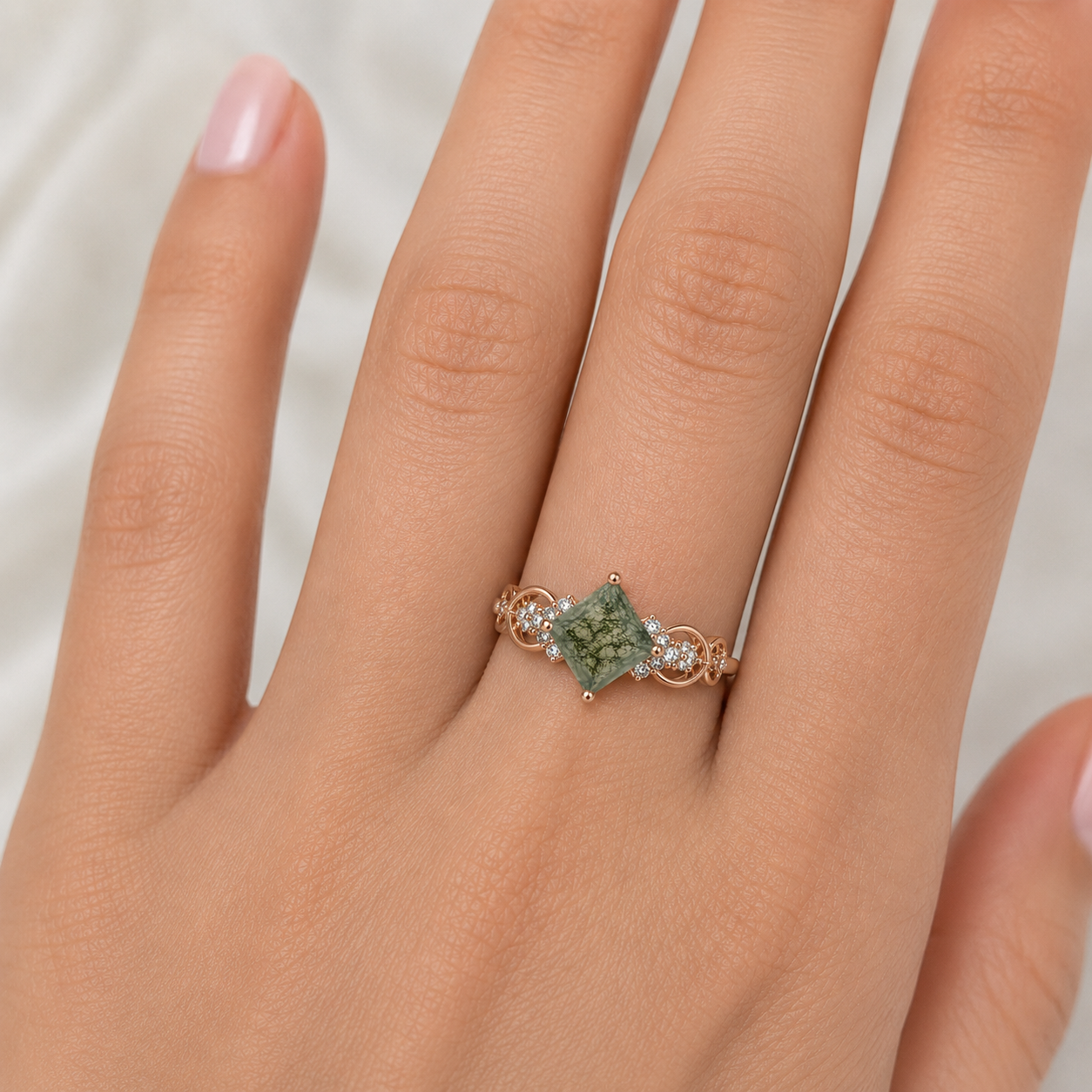 Lynn Moss Agate Quartz Ring Rose Gold
