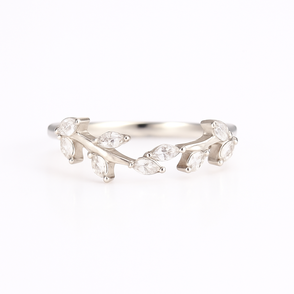 Sammi Curved Gemstone Leaf Band Sterling Silver