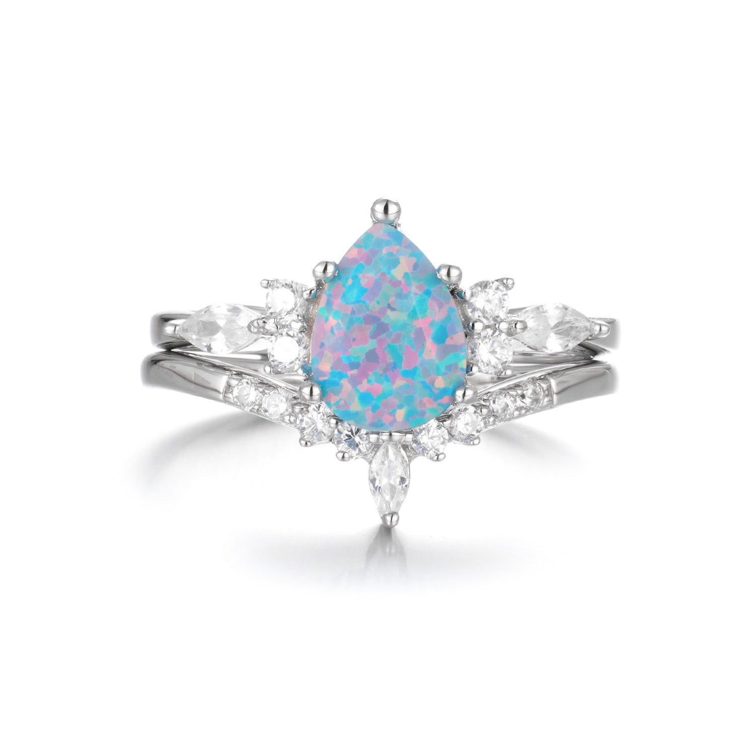 Erinry Teal Fire Opal Ring Set
