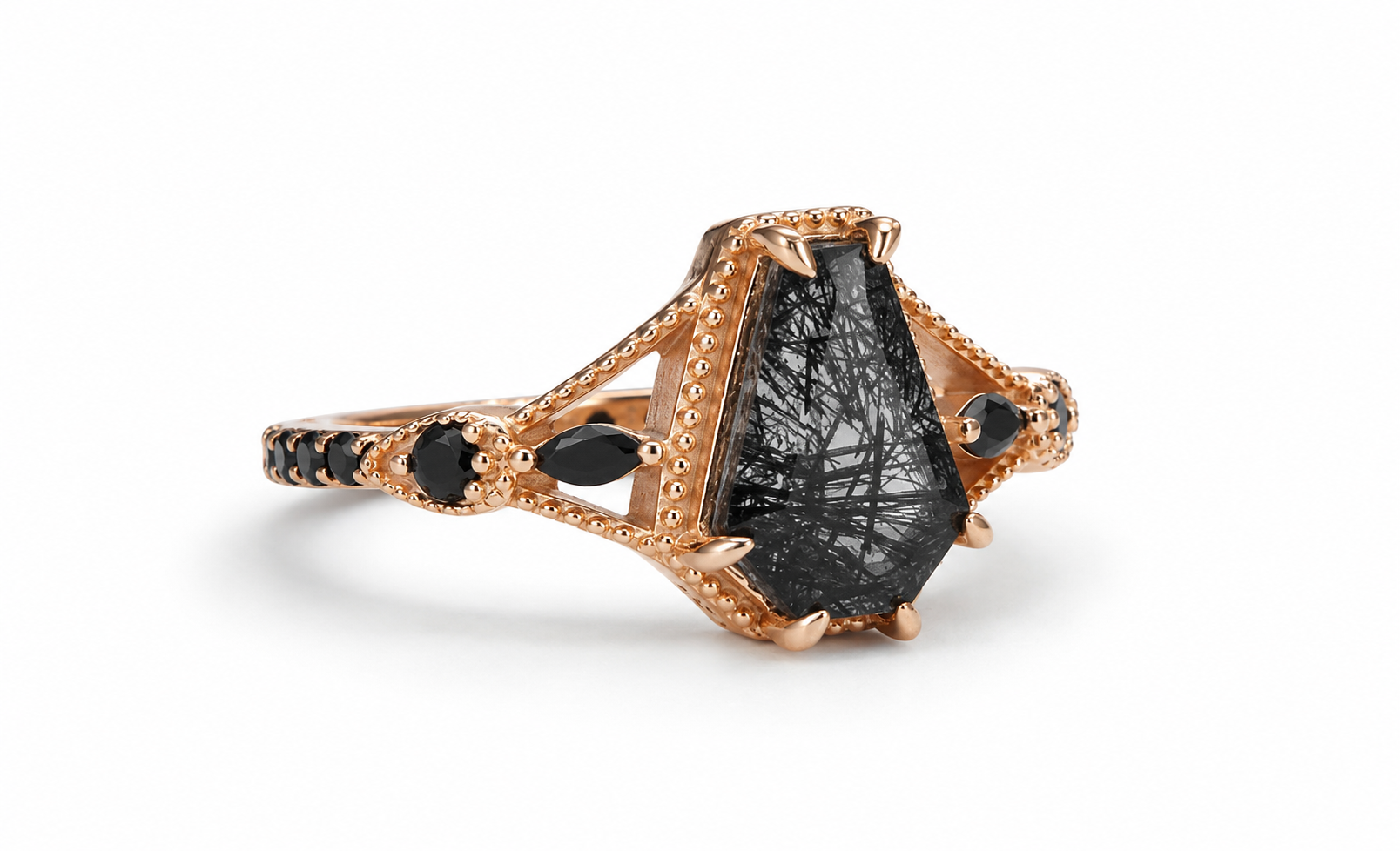 Carmen Coffin Cut Black Rutilated Quartz Ring