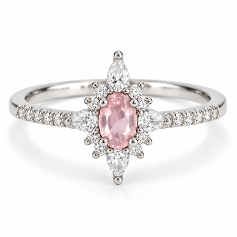 Zoe Rose Quartz Ring with oval center stone