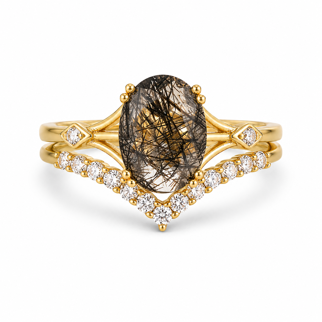 Ali Rutilated Quartz Black Ring Set