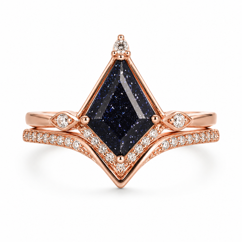 Dania Kite Blue Sandstone Ring Set Rose Gold