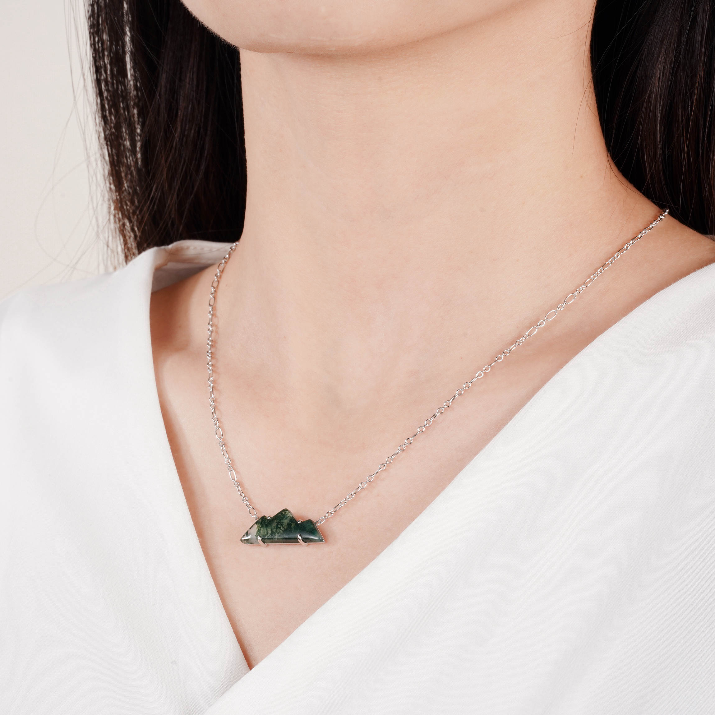 Clara Mountain Moss Agate Necklace Sterling Silver