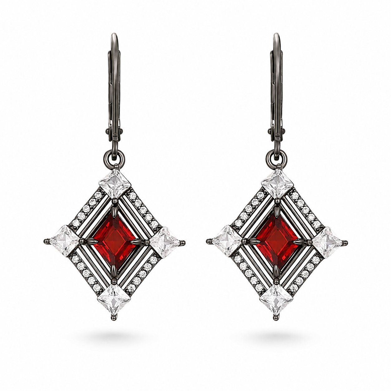 Fria Gothic Garnet Black Gold Earrings