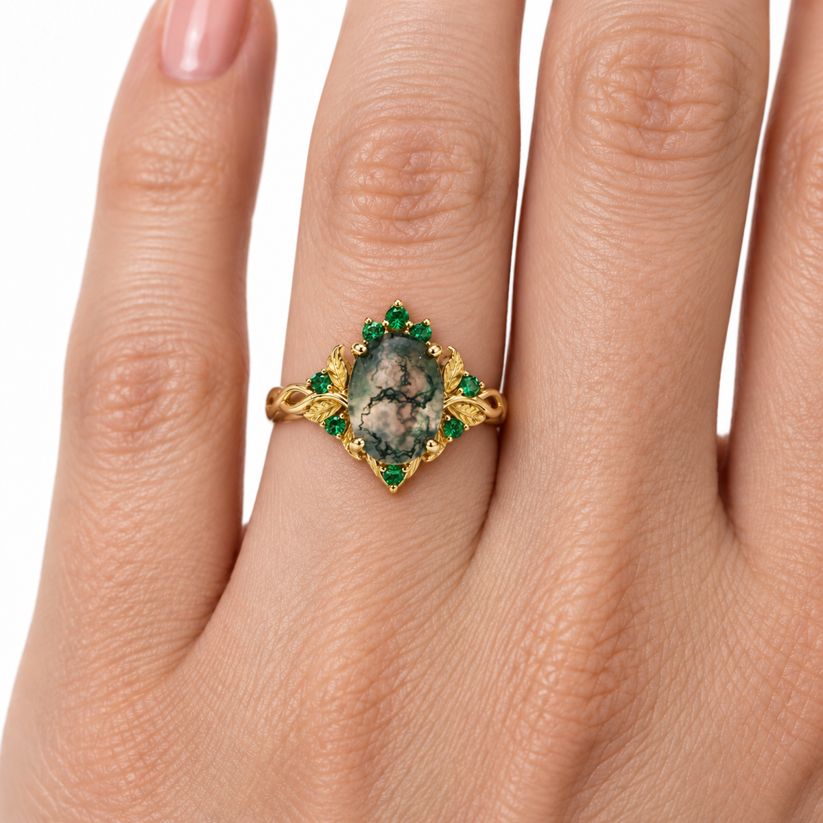 Doria Fairy Queen Moss Agate Engagement Ring