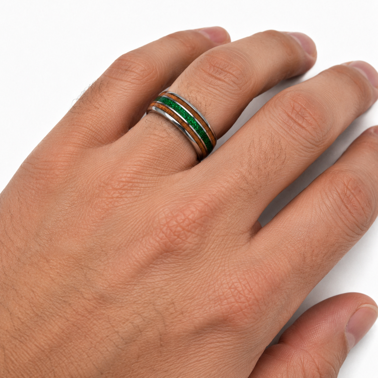 Michael Men's Whiskey Barrel and Emerald Opal Band