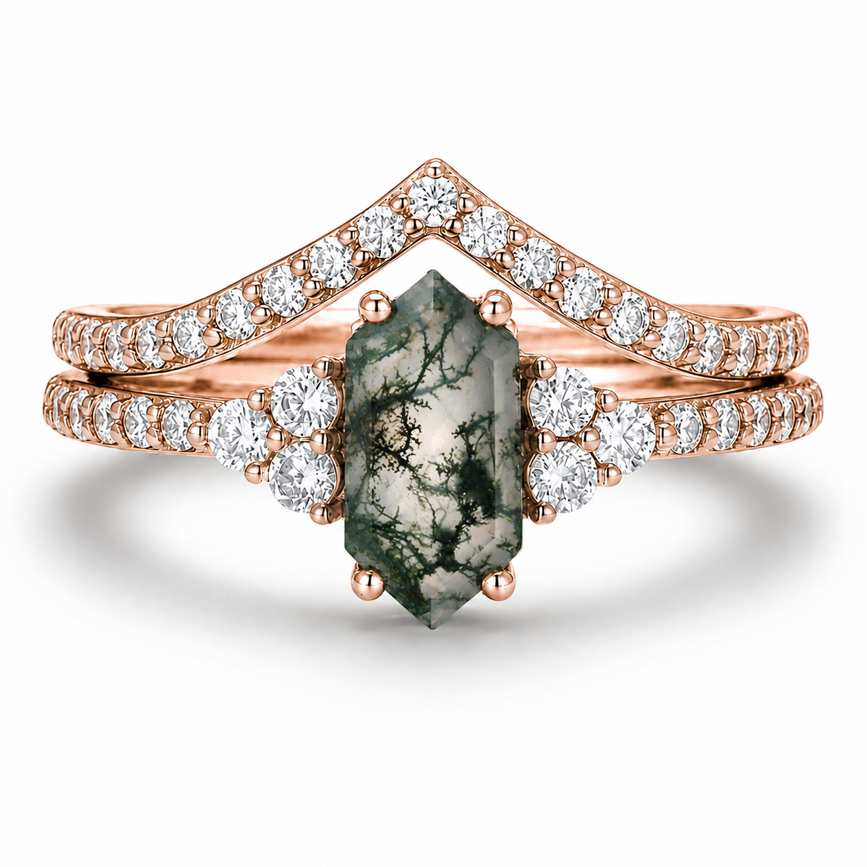Katharina Moss Agate Quartz Ring Set Rose Gold