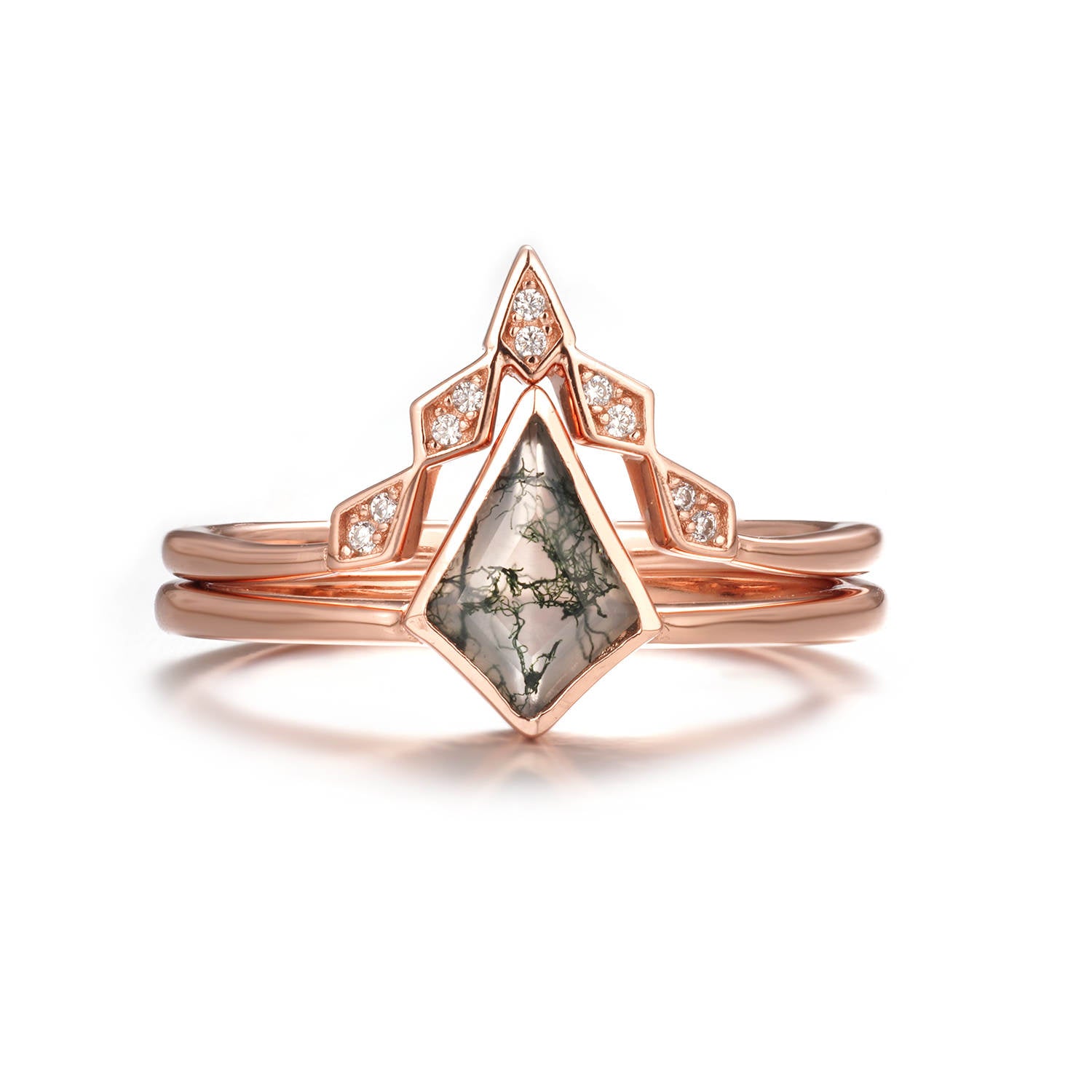Merci Moss Agate Quartz Ring Set Rose Gold