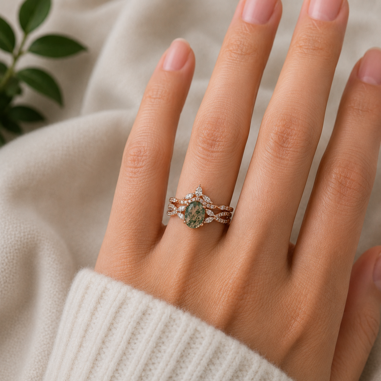 Kai Moss Agate Quartz Ring Set Sterling Silver