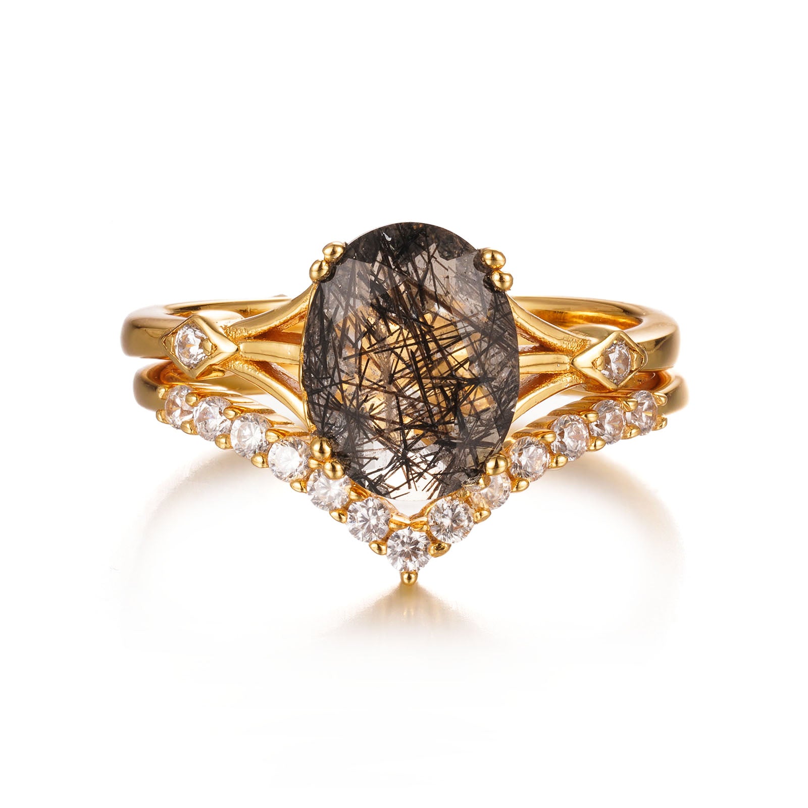 Ali Rutilated Quartz Black Ring Set