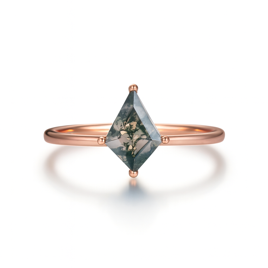 Rain Moss Agate Quartz Ring Rose Gold