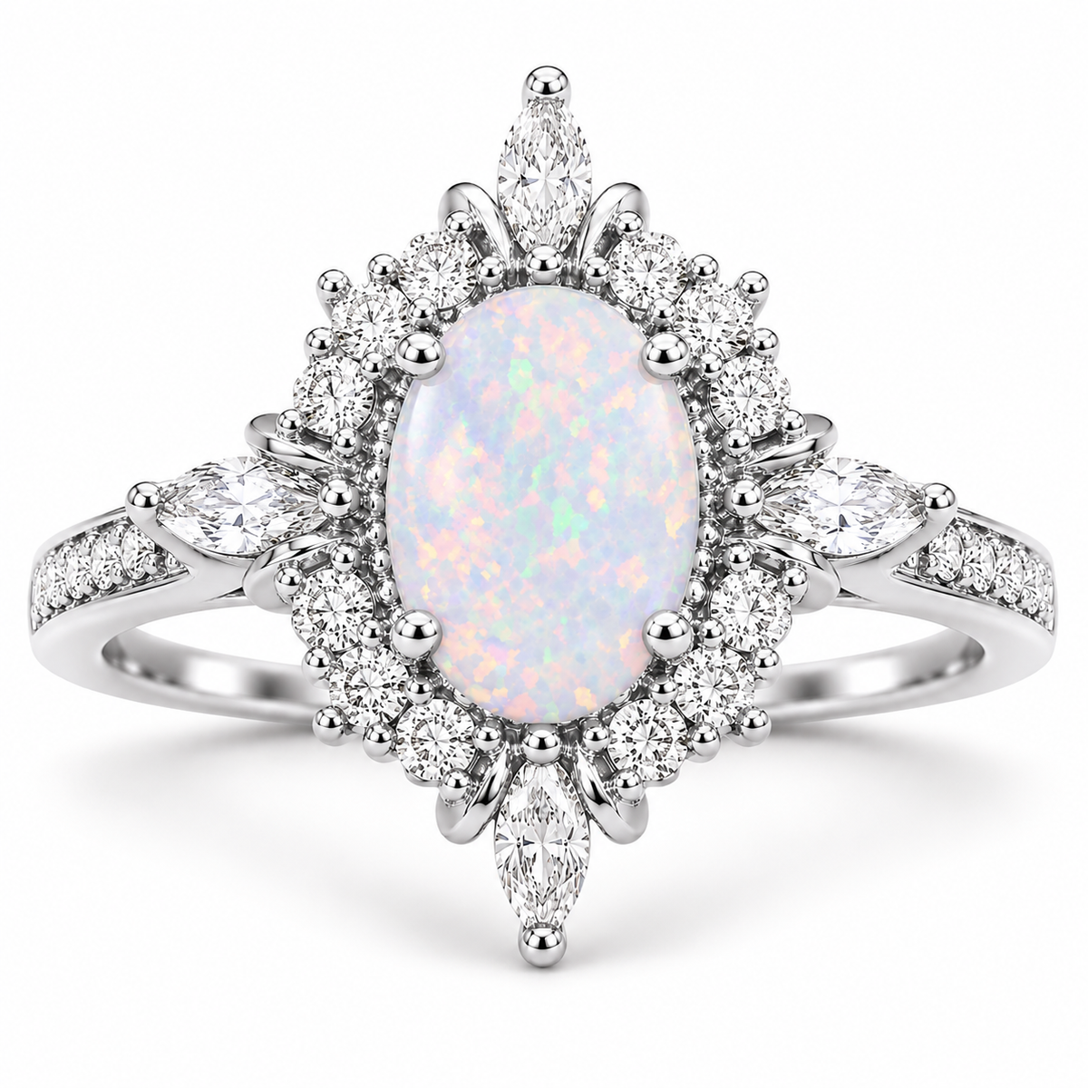 Mia White Fire Opal Ring Sterling Silver