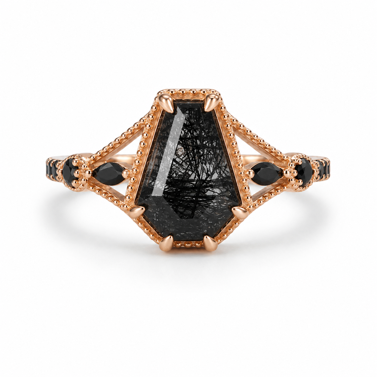 Carmen Coffin Cut Black Rutilated Quartz Ring