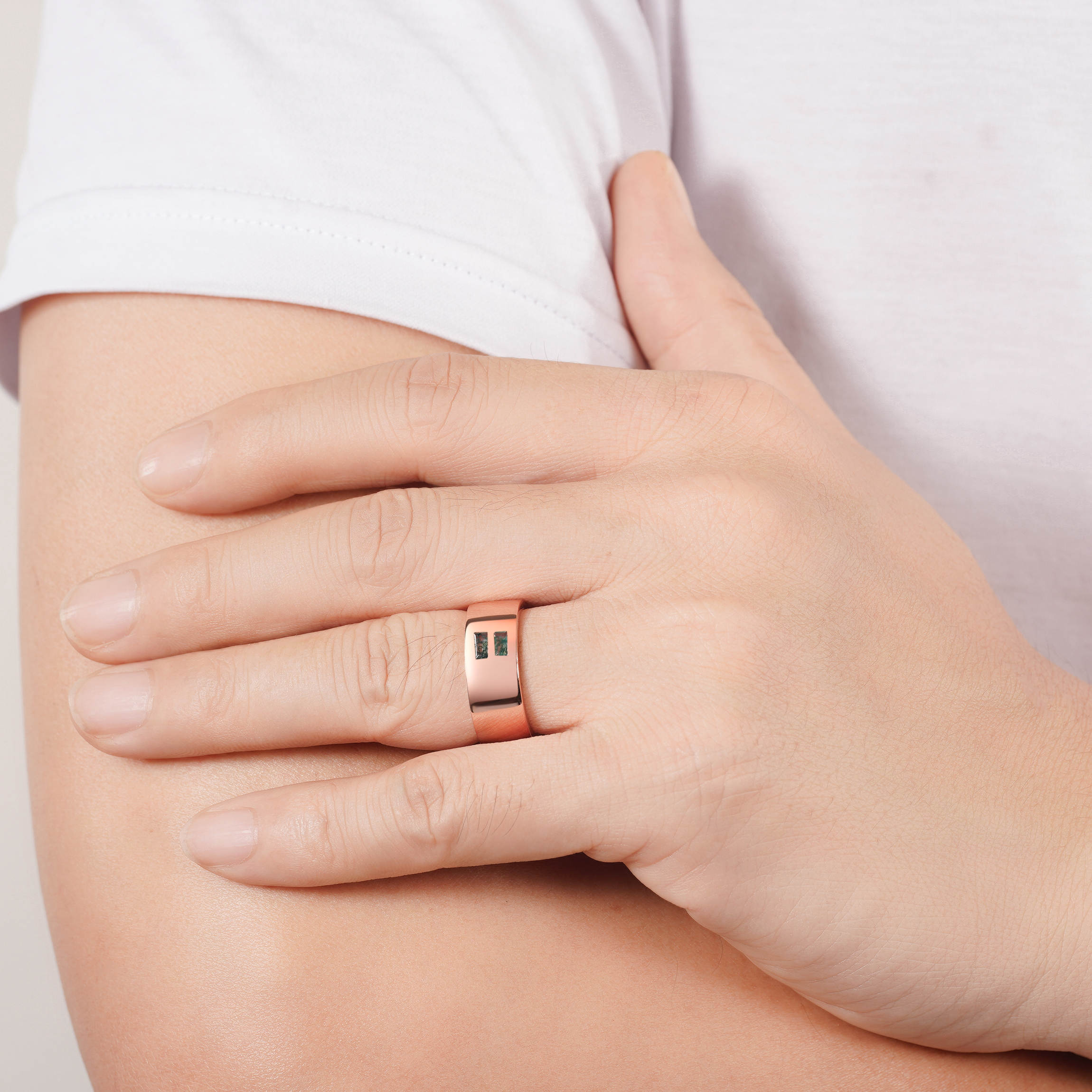 Moss agate ring with sterling silver band