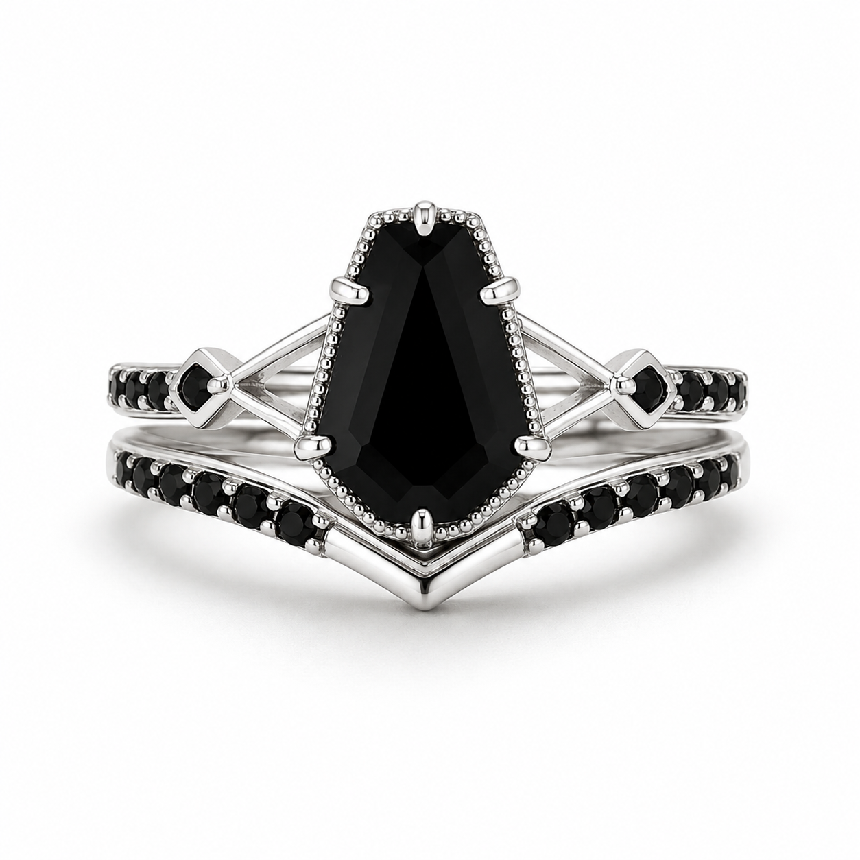 Kim Vintage Coffin Cut Black Onyx Ring Set