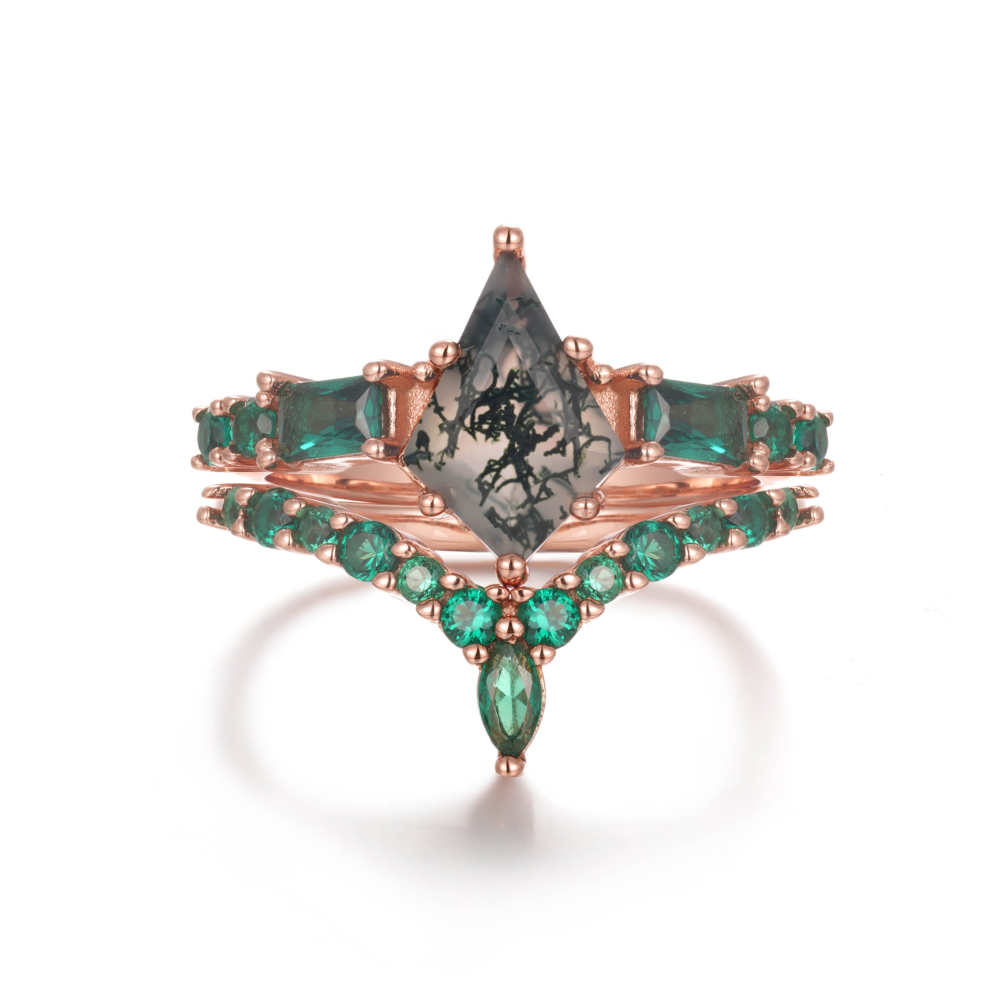 Oya Moss Agate Quartz Ring Set Rose Gold