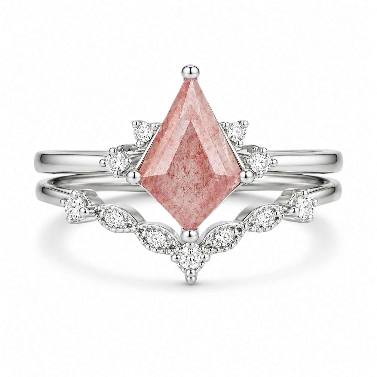 Qai Kite Strawberry Quartz Ring Set
