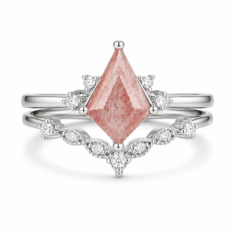 Qai Kite Strawberry Quartz Ring Set
