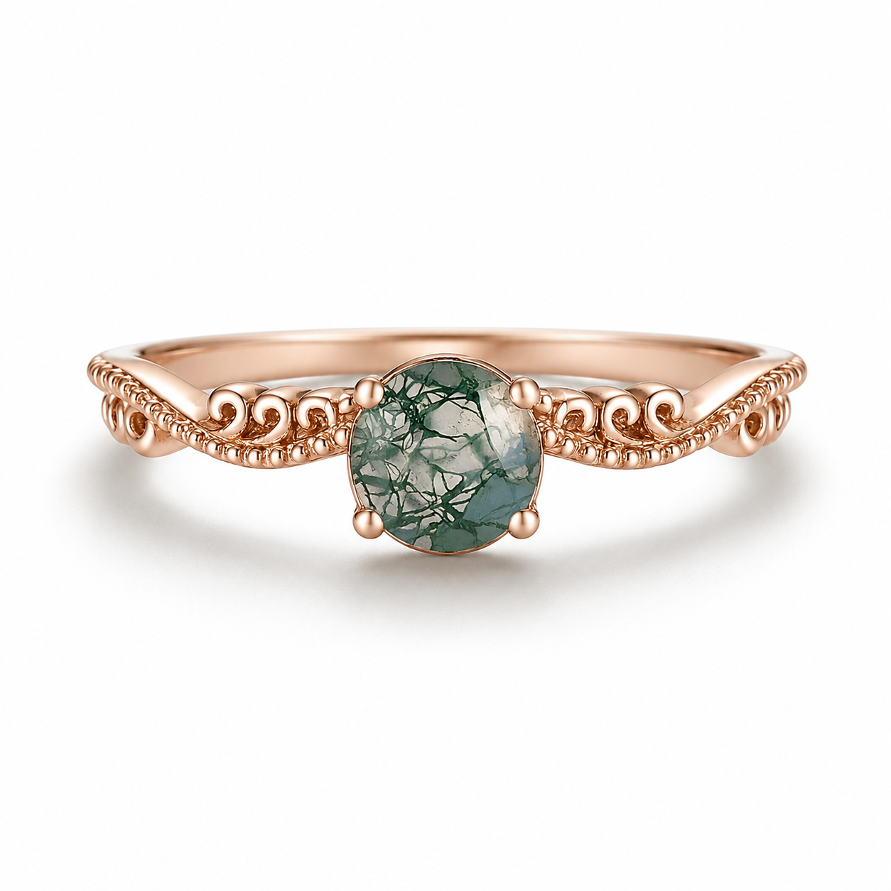 Izzy Moss Agate Quartz Ring Rose Gold