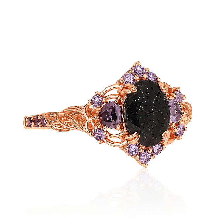 Lilly Blue Sandstone and Amethyst Ring