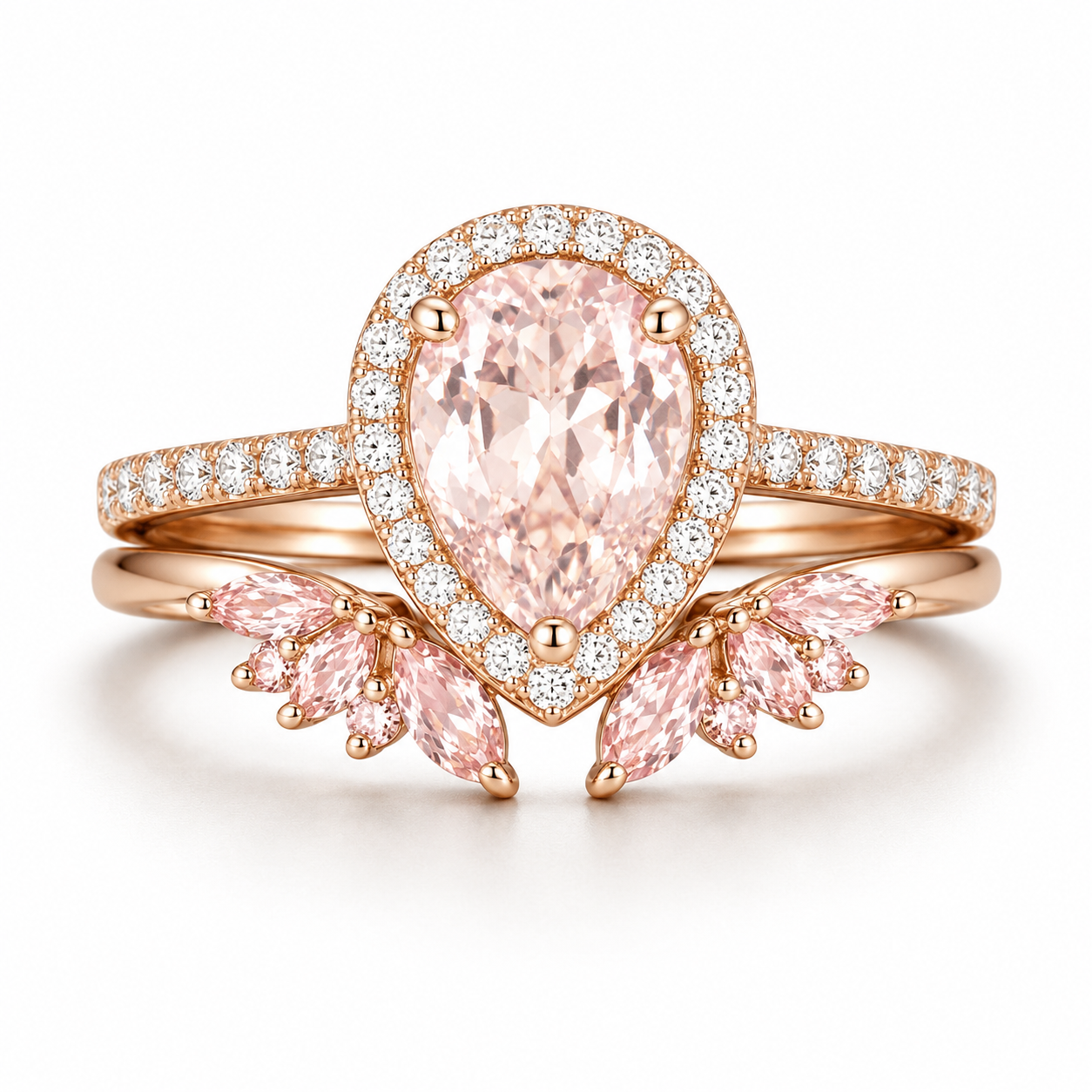 Nia & Hye Morganite Ring Set Rose Gold