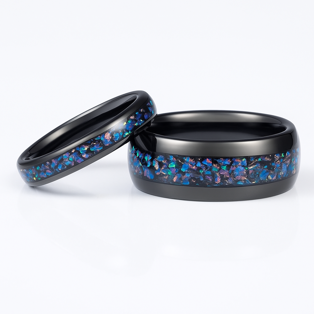 Oria Starry Night Opal Veil Nebula Couples Ring Set
