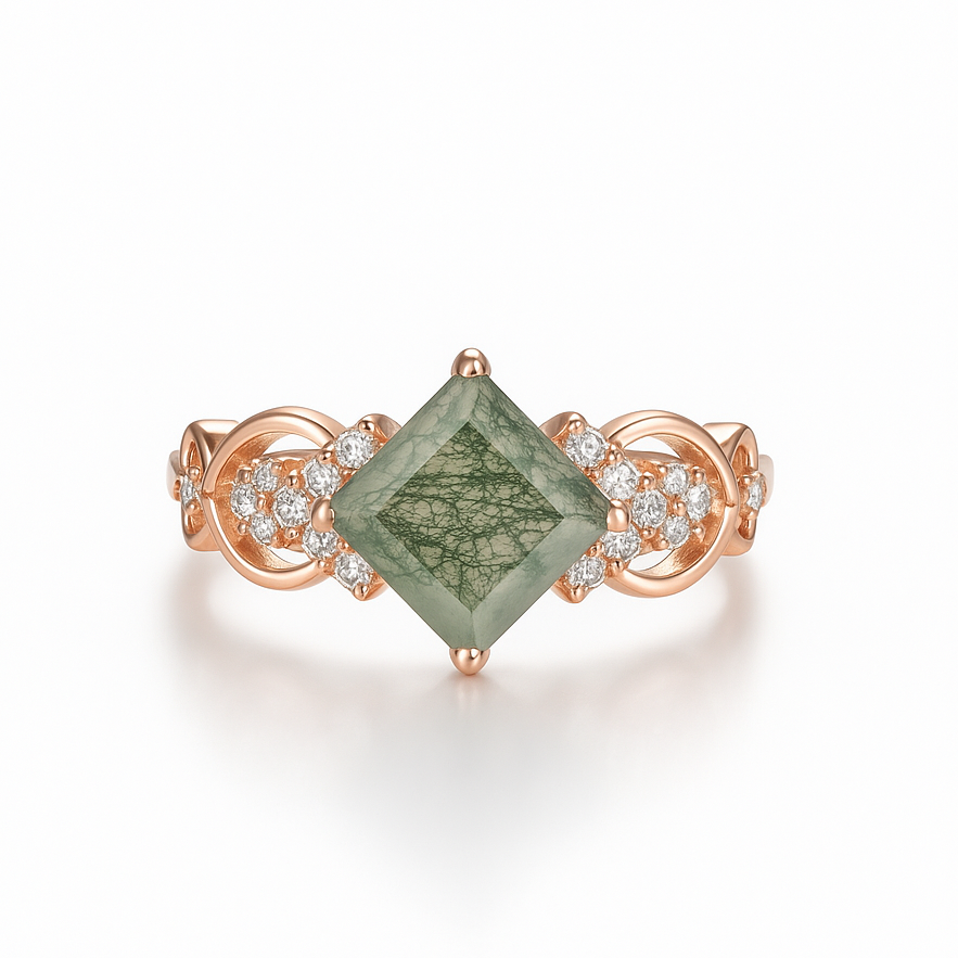 Lynn Moss Agate Quartz Ring Rose Gold