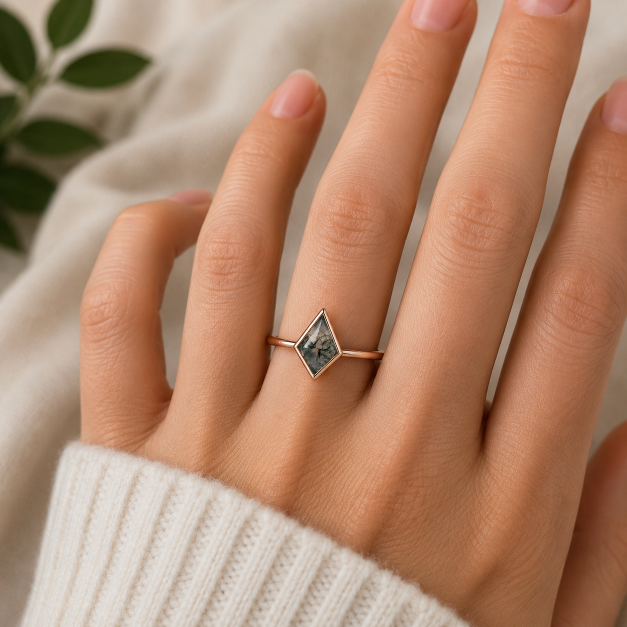 Devon Moss Agate Quartz Ring Rose Gold