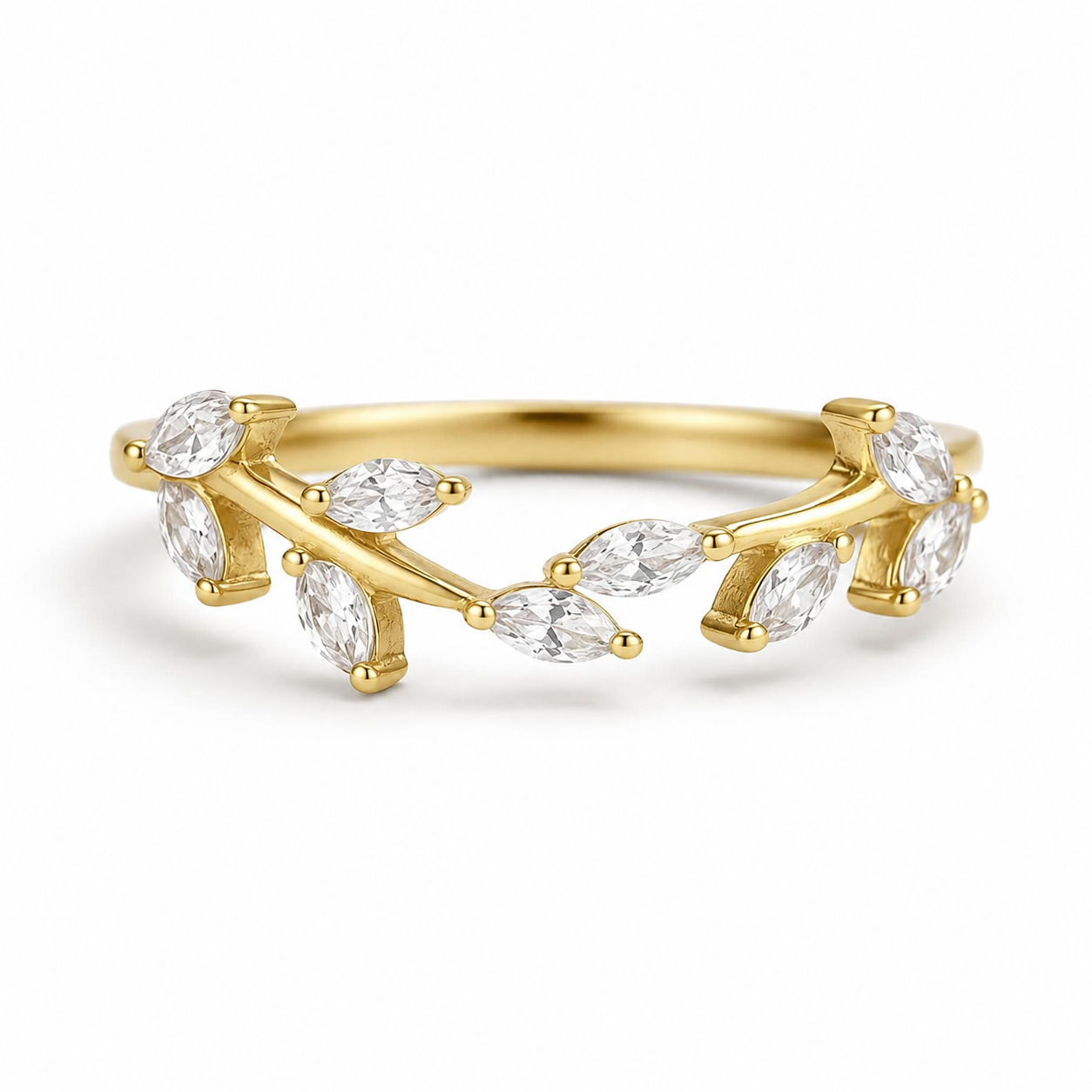 Sammi Curved Gemstone Leaf Band Sterling Silver